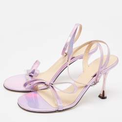 Mach & Mach Purple Iridescent Leather French Bow Sandals Size 40