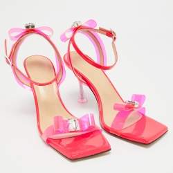 Mach & Mach Neon Pink PVC and Patent Leather French Bow Sandals Size 40.5 