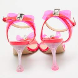 Mach & Mach Neon Pink PVC and Patent Leather French Bow Sandals Size 37.5