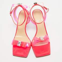 Mach & Mach Neon Pink PVC and Patent Leather French Bow Sandals Size 37.5