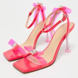 Mach & Mach Neon Pink PVC and Patent Leather French Bow Sandals Size 37.5