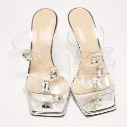 مملوكة مسبقًا Mach & Mach Transparent PVC Bow Embellished French Bow Slides Size 38.5