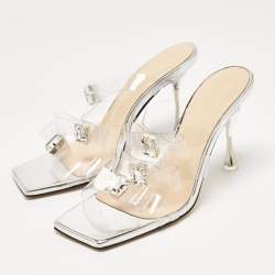 مملوكة مسبقًا Mach & Mach Transparent PVC Bow Embellished French Bow Slides Size 38.5