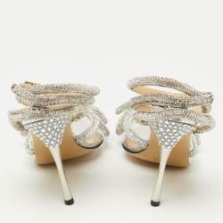 مملوكة مسبقًا Mach & Mach Silver/Transparent PVC Crystal Embellished Ankle Strap Sandals Size 35
