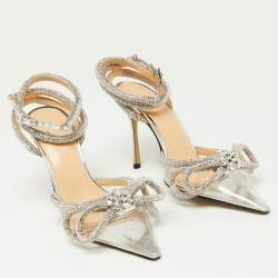 مملوكة مسبقًا Mach & Mach Silver/Transparent PVC Crystal Embellished Ankle Strap Sandals Size 35