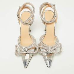 مملوكة مسبقًا Mach & Mach Silver/Transparent PVC Crystal Embellished Ankle Strap Sandals Size 35