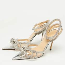 مملوكة مسبقًا Mach & Mach Silver/Transparent PVC Crystal Embellished Ankle Strap Sandals Size 35