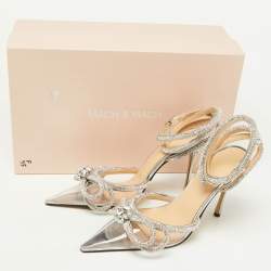 مملوكة مسبقًا Mach & Mach Silver/Transparent PVC Crystal Embellished Ankle Strap Sandals Size 35