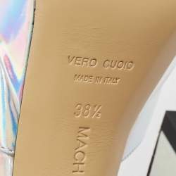 Pre Owned Mach & Mach Iridescent Leather Double Bow Platform Sandals Size 38.5