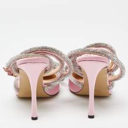 مملوكة مسبقًا Mach & Mach Pink Satin Crystal Embellished Double Bow Pumps Size 37