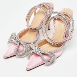 مملوكة مسبقًا Mach & Mach Pink Satin Crystal Embellished Double Bow Pumps Size 37