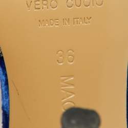 Pre Owned Mach & Mach Blue Velvet Crystal Embellished Bow Ankle Wrap Pointed Toe Pumps Size 36