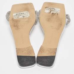 Pre Owned Mach & Mach Transparent PVC Crystal Embellished Double Bow Flat Slides Size 37