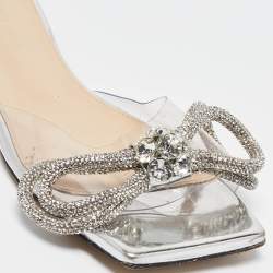 Pre Owned Mach & Mach Transparent PVC Crystal Embellished Double Bow Flat Slides Size 37