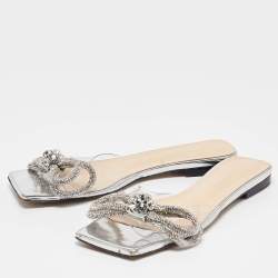 Pre Owned Mach & Mach Transparent PVC Crystal Embellished Double Bow Flat Slides Size 37