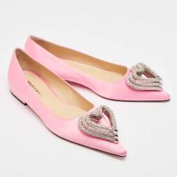 مملوكة مسبقًا Mach & Mach Pink Satin Triple Heart Ballet Flats Size 38