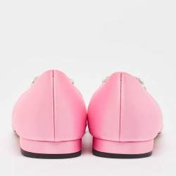مملوكة مسبقًا Mach & Mach Pink Satin Triple Heart Ballet Flats Size 38