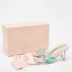 Pre Owned Mach & Mach Iridescent PVC Crystal Embellished Slide Sandals Size 40