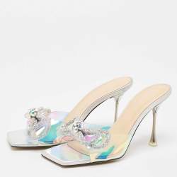Pre Owned Mach & Mach Iridescent PVC Crystal Embellished Slide Sandals Size 40