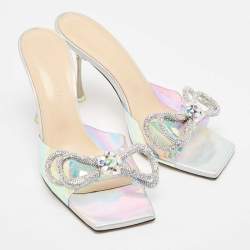 Pre Owned Mach & Mach Iridescent PVC Crystal Embellished Slide Sandals Size 40