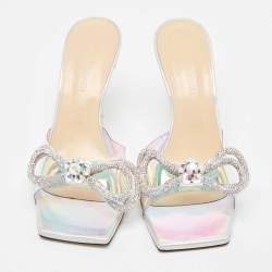 Pre Owned Mach & Mach Iridescent PVC Crystal Embellished Slide Sandals Size 40