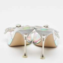 Pre Owned Mach & Mach Iridescent PVC Crystal Embellished Slide Sandals Size 40