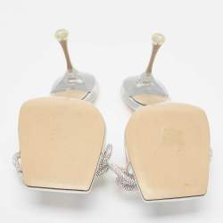 Pre Owned Mach & Mach Iridescent PVC Crystal Embellished Slide Sandals Size 40