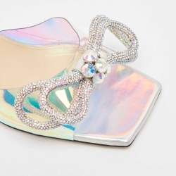 Pre Owned Mach & Mach Iridescent PVC Crystal Embellished Slide Sandals Size 40