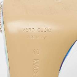 Pre Owned Mach & Mach Iridescent PVC Crystal Embellished Slide Sandals Size 40