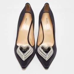 Pre Owned Mach & Mach Black Satin Triple Heart Pumps Size 41