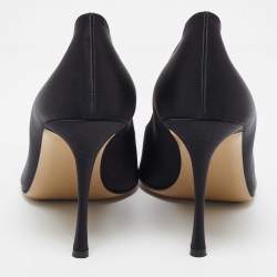 Pre Owned Mach & Mach Black Satin Triple Heart Pumps Size 41