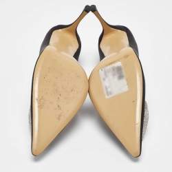 Pre Owned Mach & Mach Black Satin Triple Heart Pumps Size 41