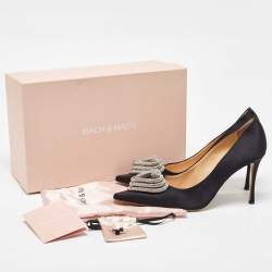 Pre Owned Mach & Mach Black Satin Triple Heart Pumps Size 41