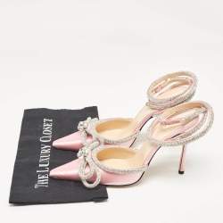 Pre Owned Mach & Mach Pink Satin Crystal Embellished Double Bow Pumps Size 40