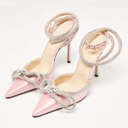 Pre Owned Mach & Mach Pink Satin Crystal Embellished Double Bow Pumps Size 40