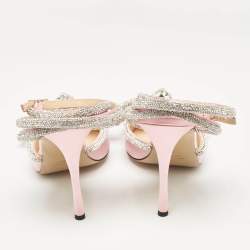 Pre Owned Mach & Mach Pink Satin Crystal Embellished Double Bow Pumps Size 40