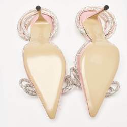 Pre Owned Mach & Mach Pink Satin Crystal Embellished Double Bow Pumps Size 40