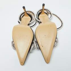 مملوكة مسبقًا Mach & Mach Black Satin Crystal Embellished Bow Ankle Wrap Pointed Toe Pumps Size 42