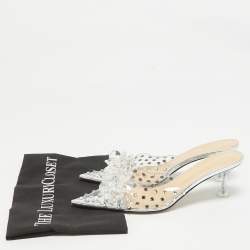 Pre Owned Mach & Mach Transparent PVC Crystal Embellished Mules Size 38.5