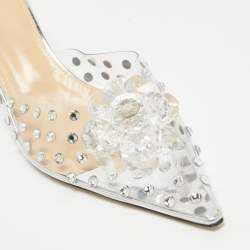 Pre Owned Mach & Mach Transparent PVC Crystal Embellished Mules Size 38.5
