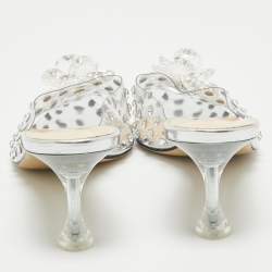 Pre Owned Mach & Mach Transparent PVC Crystal Embellished Mules Size 38.5