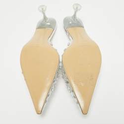 Pre Owned Mach & Mach Transparent PVC Crystal Embellished Mules Size 38.5