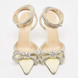 مملوكة مسبقًا Mach & Mach Light Yellow Satin Double Bow Crystals Ankle Strap Pumps Size 37.5