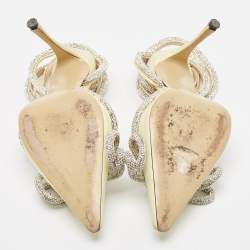 مملوكة مسبقًا Mach & Mach Light Yellow Satin Double Bow Crystals Ankle Strap Pumps Size 37.5