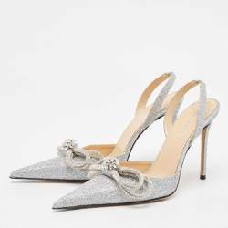 Pre Owned Mach & Mach Silver Glitter Double Bow Pumps Size 39