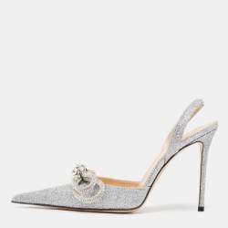 Pre Owned Mach & Mach Silver Glitter Double Bow Pumps Size 39