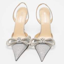 Pre Owned Mach & Mach Silver Glitter Double Bow Pumps Size 39