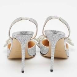 Pre Owned Mach & Mach Silver Glitter Double Bow Pumps Size 39