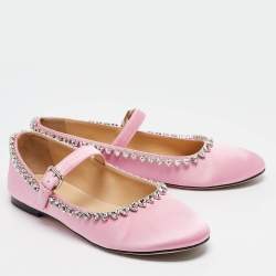 Pre Owned Mach & Mach Pink Satin Audrey Ballet Flats Size 41