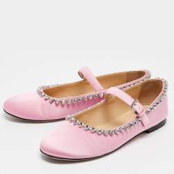 Pre Owned Mach & Mach Pink Satin Audrey Ballet Flats Size 41